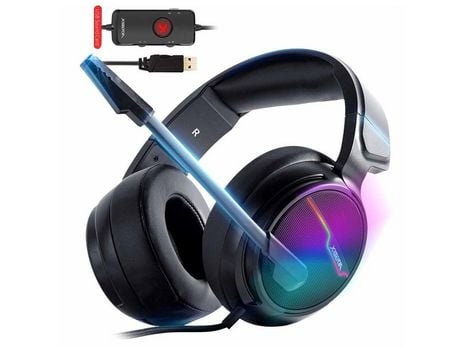 Auriculares V20 Usb Ps4 conectados a la consola, auriculares para Pc 7,1 con sonido envolvente para ordenadores portátiles, Mac y Macbooks con luz ...