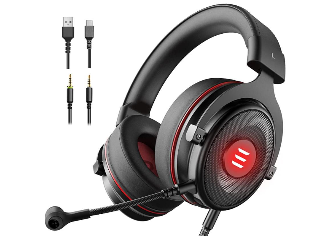 Auriculares para juegos con micrófono con micrófono desmontable Cable de audio USB y controladores de 3,5 mm Orejeras suaves de 50 mm, YIZHOOD