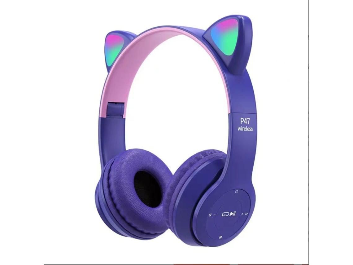 Auriculares inalámbricos sobre la oreja Auriculares estéreo luminosos LED con micrófono incorporado Púrpura YIZHOOD