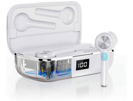 Auriculares Inalámbricos Bluetooth 5.0 con Micrófono Ipx7 Impermeable Cancelación de Ruido Inalámbricos para Deporte/Trabajo Blanco YIZHOOD