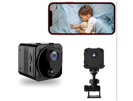 Mini cámara Wi-Fi 1080P HD Nanny Cámara de seguridad inteligente con visión nocturna creativa y detección de movimiento, 64G negro YIZHOOD