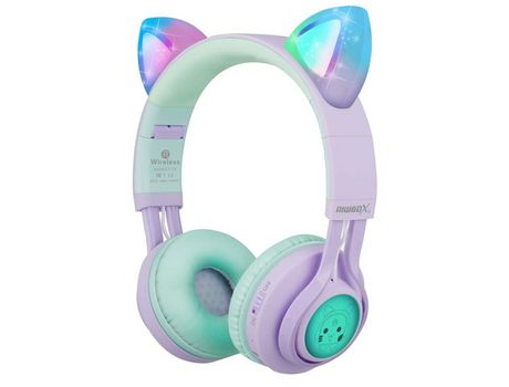Auriculares para Niños Enkers Qk-01 Auriculares Bluetooth con Oreja De Gato y Micrófono para Iphone/Ipad Púrpura YIZHOOD
