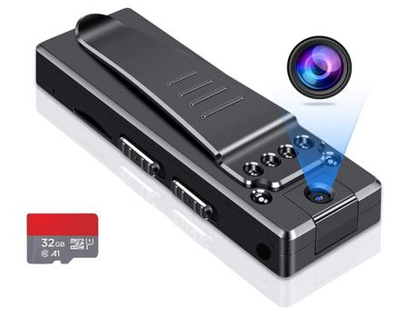 Mini cámara corporal HD 1080P portátil inalámbrica con detección de movimiento y visión nocturna grabadora de vídeo portátil con tarjeta 32G negro ...