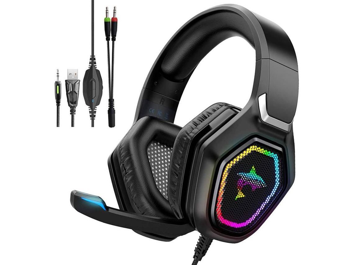 Havit - Auriculares para juegos RGB con controlador de 50 mm, control en línea y micrófono HD, auriculares para juegos para PS4 / PS5 / Xbox YIZHOOD