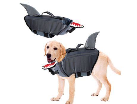 ELKUAIE Chaleco salvavidas para perros, chaleco salvavidas para perros, chaleco salvavidas flotante para mascotas con asa de seguridad