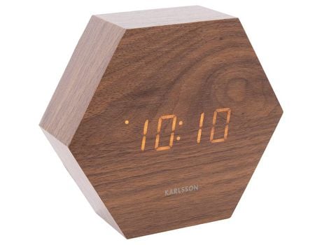 Reloj despertador de chapa de madera KARLSSON Hexagon LED