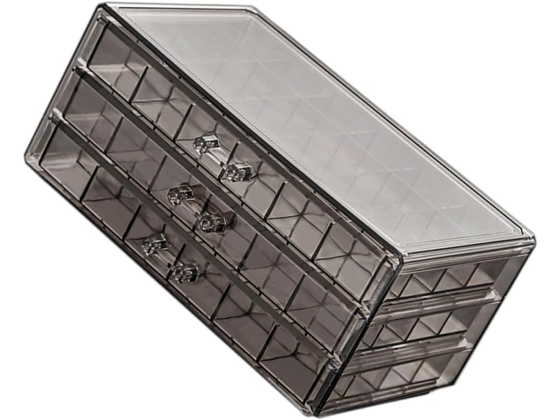 Organizadora Joyas Grande Compacta 72 Compartimentos Cajón Apilable 3 Niveles Ps Transparente Anillos