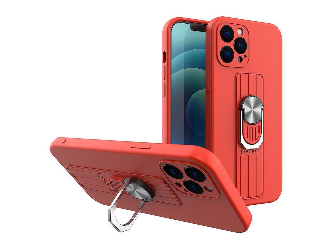 Funda Silicona con Punho de Dedo y Soporte para Xiaomi Poco X4 Pro 5G Rojo