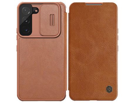 Funda de Cuero Sintético NILLKIN Qin Pro para Samsung Galaxy S22 + S22 Plus Protetor de Cámara Cuero Sintético Marrón