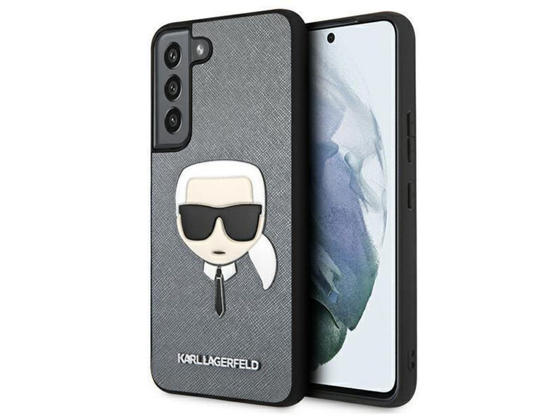 Funda KARL LAGERFELD Klhcs22Msakhsl S906 S22 + Plata/Plata Saffiano Ikonik Karl`S Head