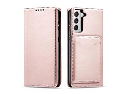 Funda Porta Tarjetas Magnético para Samsung Galaxy S22 + S22 Plus Bolsa Porta Tarjetas Rosa
