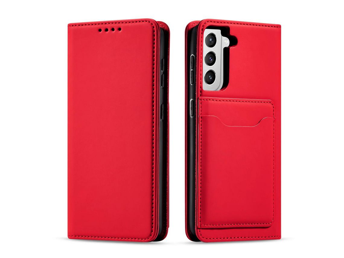 Funda Porta Tarjetas Magnético para Samsung Galaxy S22 + S22 Plus Bolsa Porta Tarjetas Rojo