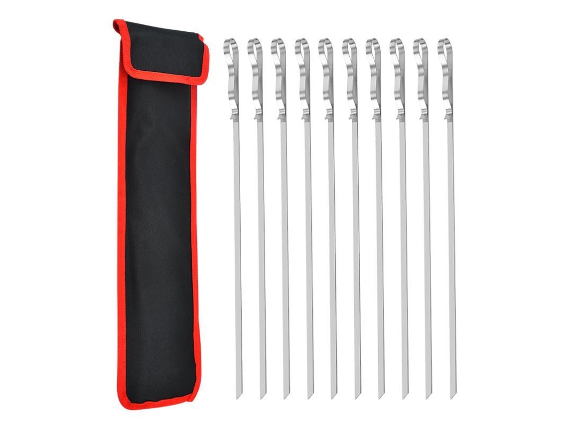 10 Brochetas De Acero Inoxidable De 43 Cm, Inoxidables, Aptas Para Lavavajillas, Con Bolsa De Malla Incluida Para Barbacoas.