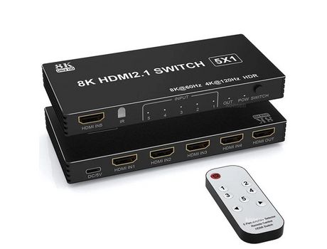 Switch 5X1 Hdmi 2.1 48Gbps 8K@60Hz 4K@120Hz Con Comando Inalámbrico