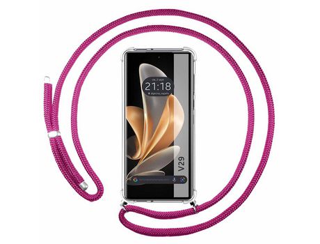 Funda Colgante Transparente para Vivo V29 5G con Cordon Rosa Fucsia