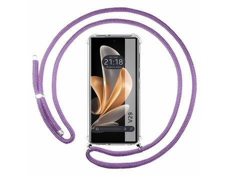 Funda Colgante Transparente para Vivo V29 5G con Cordon Morado