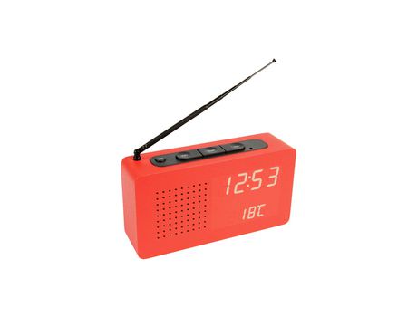 Radio Despertador FISURA Rojo. Despertador Digital con Radio. Medidas: 17 7 X 4 5 X 9 cm. Material: Madera.