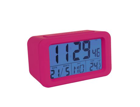 Reloj Despertador Digital LED Morado FISURA. Reloj con indicador de fecha y temperatura. 2 alarmas. Medidas: 12 X 5 5 X 7 cm.