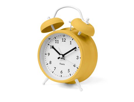 Reloj Despertador Analógico Sin Tictac Amarillo y Blanco FISURA. Medidas: 11 7 X 5 5 X 16 cm. Marcar 9 cm.