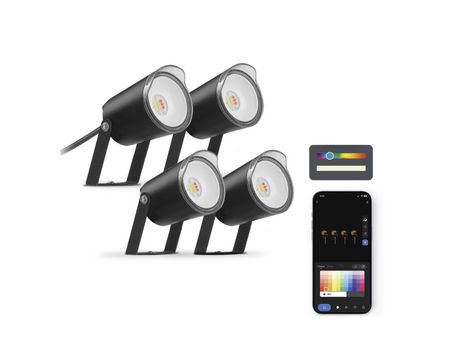 Set 4 focos outdoor SmartLED Ksix, WiFi + APP incluida, 18W, 900 lúmenes, RGBWIC, IP65, Ampliable, Estacas incluidas