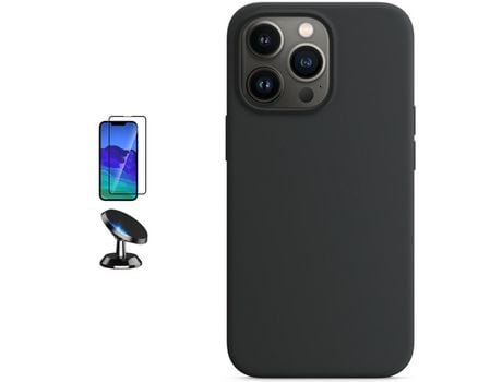 Kit Película de Cristal Templado GorilasGlass + Funda Protección Trasera Silicona + Soporte Magnético para iPhone 14 Pro Max - Negro