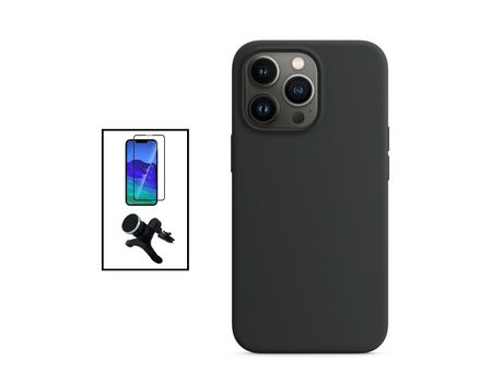 Kit Película de Cristal Templado GorilasGlass + Funda Protección Trasera Silicona + Soporte Magnético para iPhone 14 Pro Max - Negro
