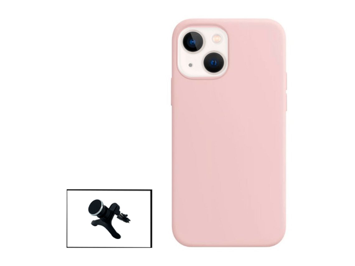 Kit Soporte Magnético + Funda Protección Trasera Silicona para iPhone 14 Max - Rosa