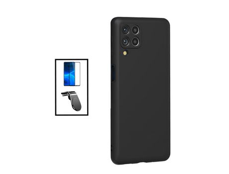 Kit Película Cristal Templado GorilasGlass + Funda Protección Trasera Slicona + Soporte de Coche Magnético L para Samsung Galaxy M33 5G - Negro