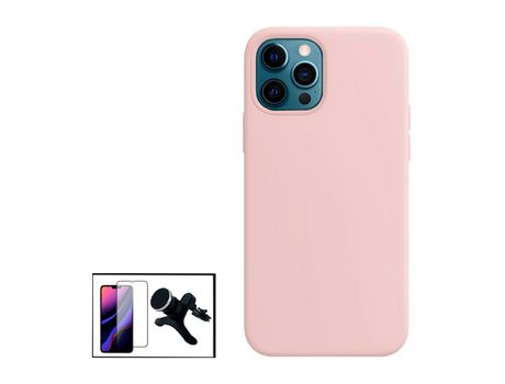 Kit Película de Cristal Templado GorilasGlass + Funda Protección Trasera Silicona + Soporte Magnético para iPhone 14 Pro Max - Rosa