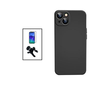 Kit Película de Cristal Templado GorilasGlass + Funda Protección Trasera Silicona + Soporte Magnético para iPhone 14 Max - Negro