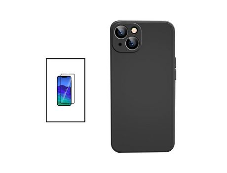 Kit Película de Cristal Templado GorilasGlass + Funda Protección Trasera Silicona para iPhone 14 Max - Negro
