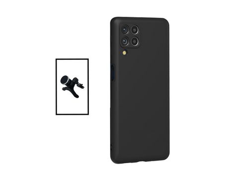 Kit Soporte Magnético Reforzado de Coche + Funda Silicona Líquida para Samsung Galaxy M33 5G - Negro