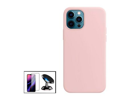 Kit Película de Cristal Templado GorilasGlass + Funda Protección Trasera Silicona + Soporte Magnético para iPhone 14 Pro Max - Rosa