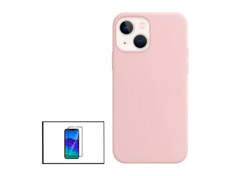 Kit Película de Cristal Templado GorilasGlass + Funda Protección Trasera Silicona para iPhone 14 Max - Rosa