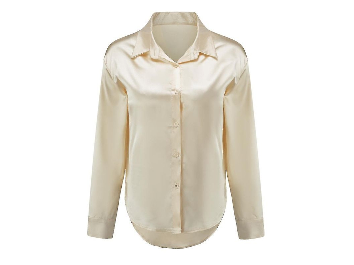 2026-camisa Ligera De Satin Brillante Para Mujer Yynuda De Poliéster Y Spandex De Color Sólido Con Cuello Lapel Y Botones