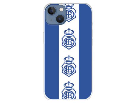 Funda para iPhone 13 del Recre Fondo Azul Escudos Patron Verticales - Licencia Oficial Real Club Recreativo de Huelva