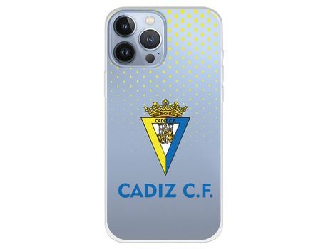 Funda para iPhone 13 Pro Max del Cádiz Escudo Transparente Puntos Amarillos - Licencia Oficial Cádiz CF