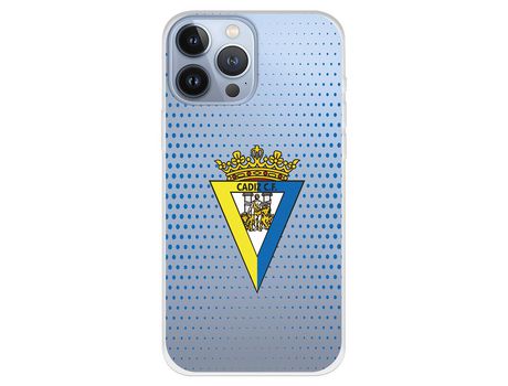 Funda para iPhone 13 Pro Max del Cádiz Escudo Transparente Puntos Azules - Licencia Oficial Cádiz CF