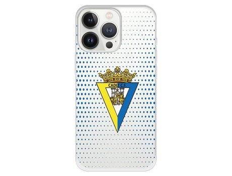 Funda para iPhone 13 Pro del Cádiz Escudo Transparente Puntos Azules - Licencia Oficial Cádiz CF