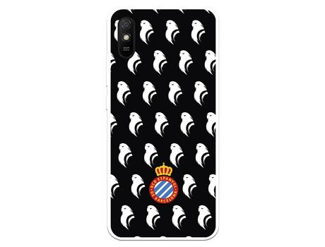 Funda para Xiaomi Redmi 9AT del RCD Espanyol Escudo Patron Fondo Negro Escudo Patron Fondo Negro - Licencia Oficial RCD Espanyol