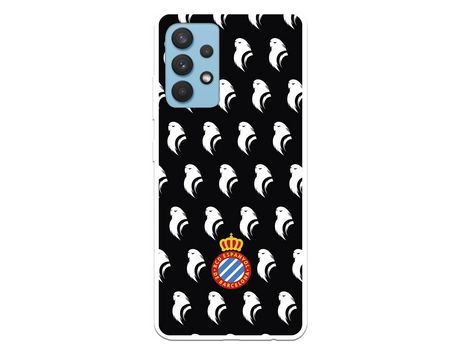 Funda para Samsung Galaxy A32 4G del RCD Espanyol Escudo Patron Fondo Negro - Licencia Oficial RCD Espanyol