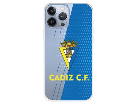 Funda para iPhone 13 Pro Max del Cádiz Fondo Azul y Transparente - Licencia Oficial Cádiz CF