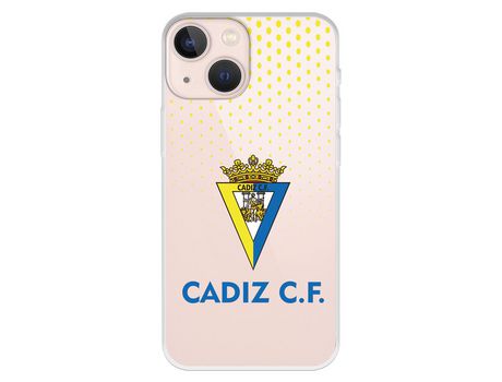 Funda para iPhone 13 Mini del Cádiz Escudo Transparente Puntos Amarillos - Licencia Oficial Cádiz CF