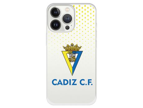 Funda para iPhone 13 Pro del Cádiz Escudo Transparente Puntos Amarillos - Licencia Oficial Cádiz CF