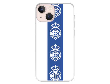Funda para iPhone 13 Mini del Recre Fondo Escudos Patron Verticales - Licencia Oficial Real Club Recreativo de Huelva
