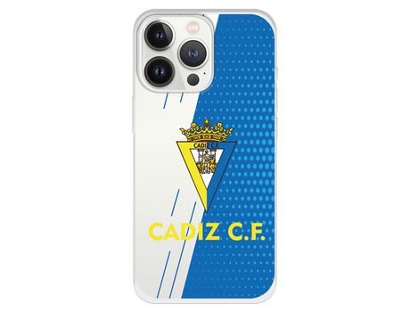 Funda para iPhone 13 Pro del Cádiz Fondo Azul y Transparente - Licencia Oficial Cádiz CF