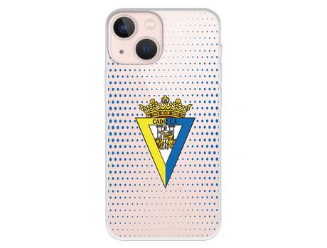 Funda para iPhone 13 Mini del Cádiz Escudo Transparente Puntos Azules - Licencia Oficial Cádiz CF