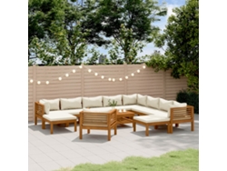 12 Piezas Conjunto Lounge Jardim C/ Almofadões Creme Acácia Maciça Dkd Decoración Del Hogar