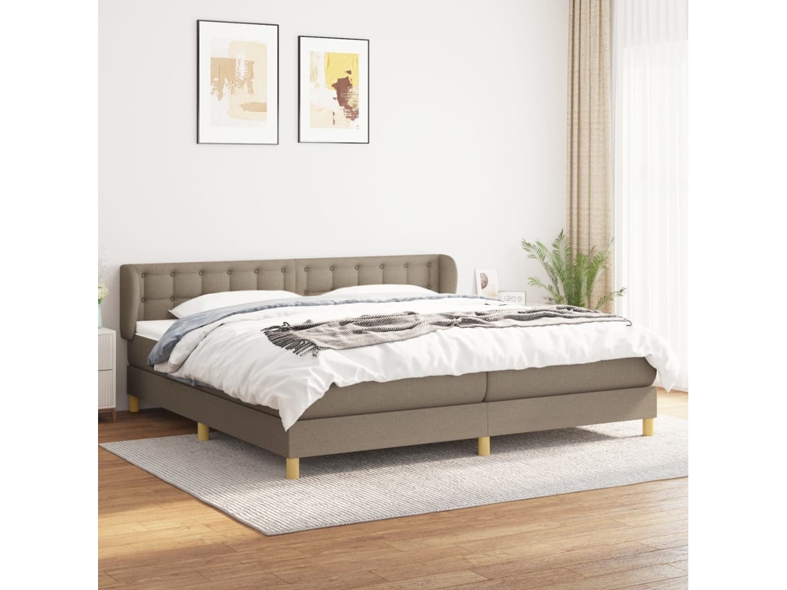 Cama Box Spring Con Colchón Tela Gris Taupe 200x200 Cm
