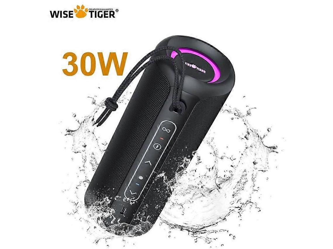 Altavoz Bluetooth P3 de 30 W, resistente al agua IPX7, con graves potentes, Bluetooth 5.3, RGB, emparejamiento dual, conectividad TWS y componentes de audio.
